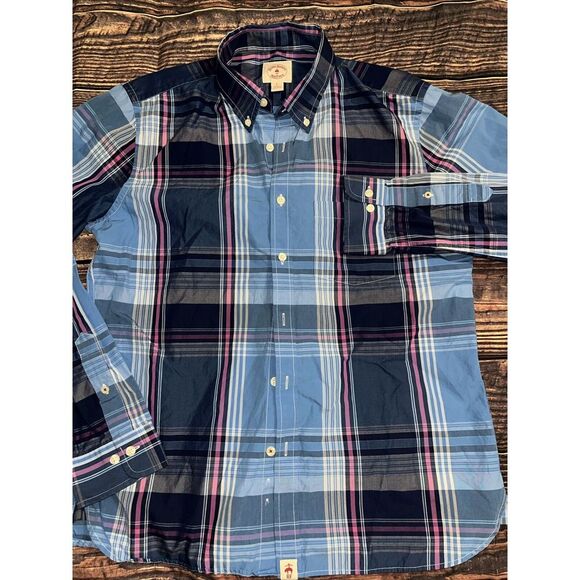 Brooks Brothers Red Fleece Shirt Button Up L/S Large L Cotton Blue Plaid - Picture 2 of 5